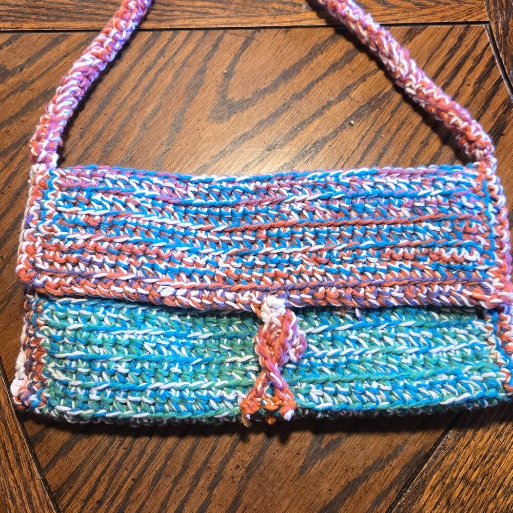 Handmade Crochet Rainbow Clutch with Strap 🌈✨